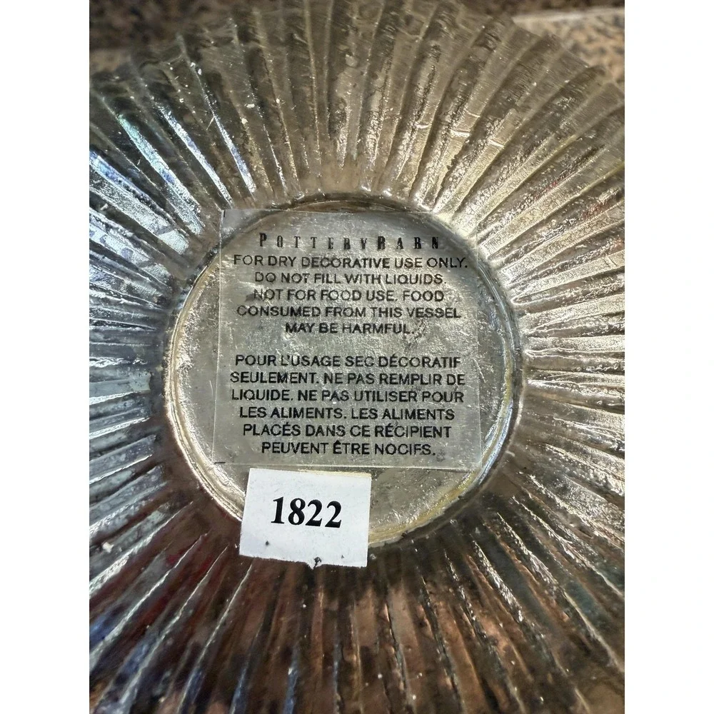 Pottery Barn Silver Mercury Glass Bowl Ribbed Decorative Centerpiece India